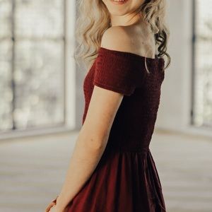 Maroon Off the Shoulder Dress